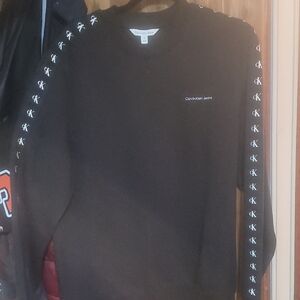 Calvin Klein Jeans Black Crewneck with CK Tape Sleeves